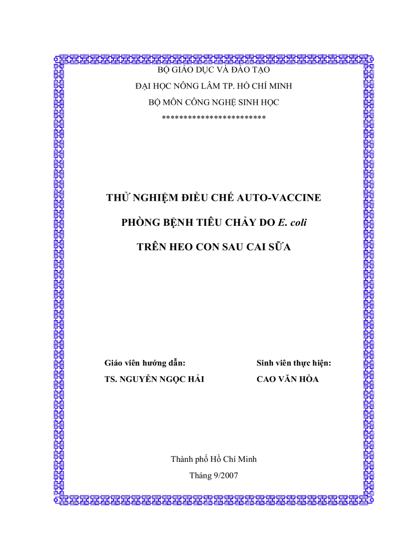 image for page Thử nghiệm điều chế auto vaccine phõng bệnh tiêu chảy do e Coli trên heo sau cai sữa