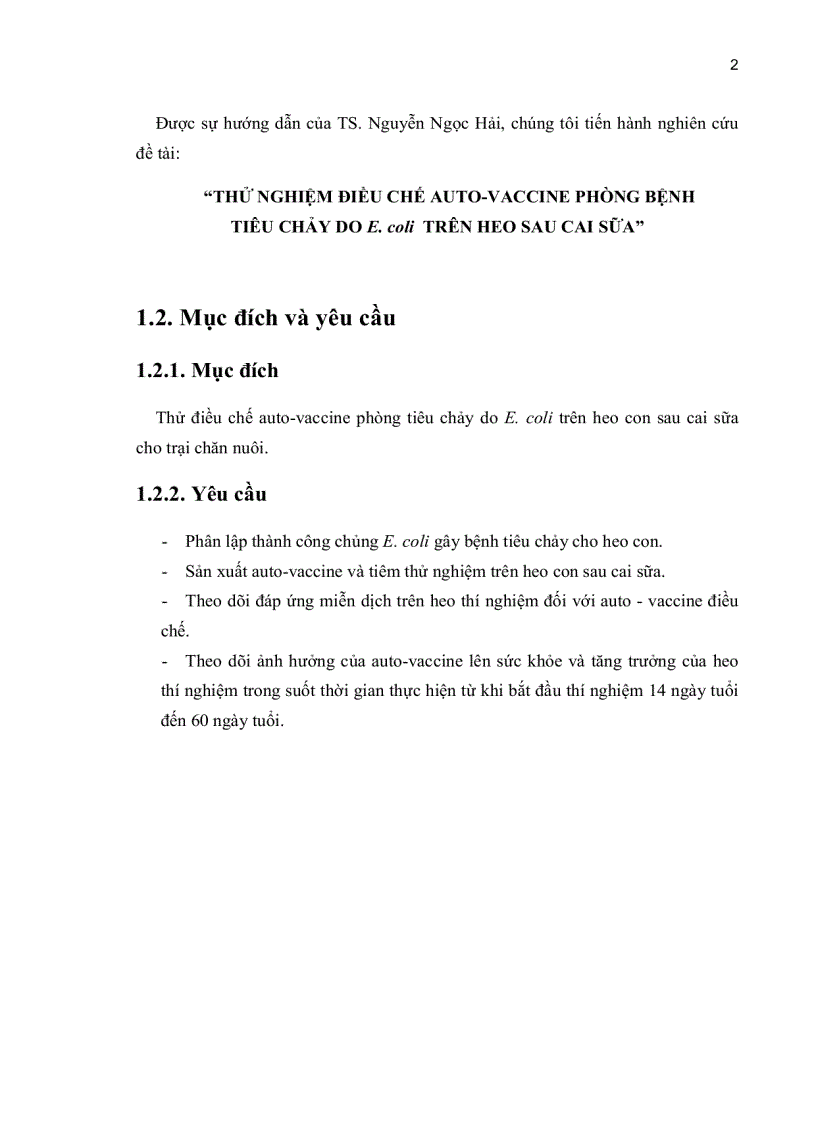 image for page Thử nghiệm điều chế auto vaccine phõng bệnh tiêu chảy do e Coli trên heo sau cai sữa