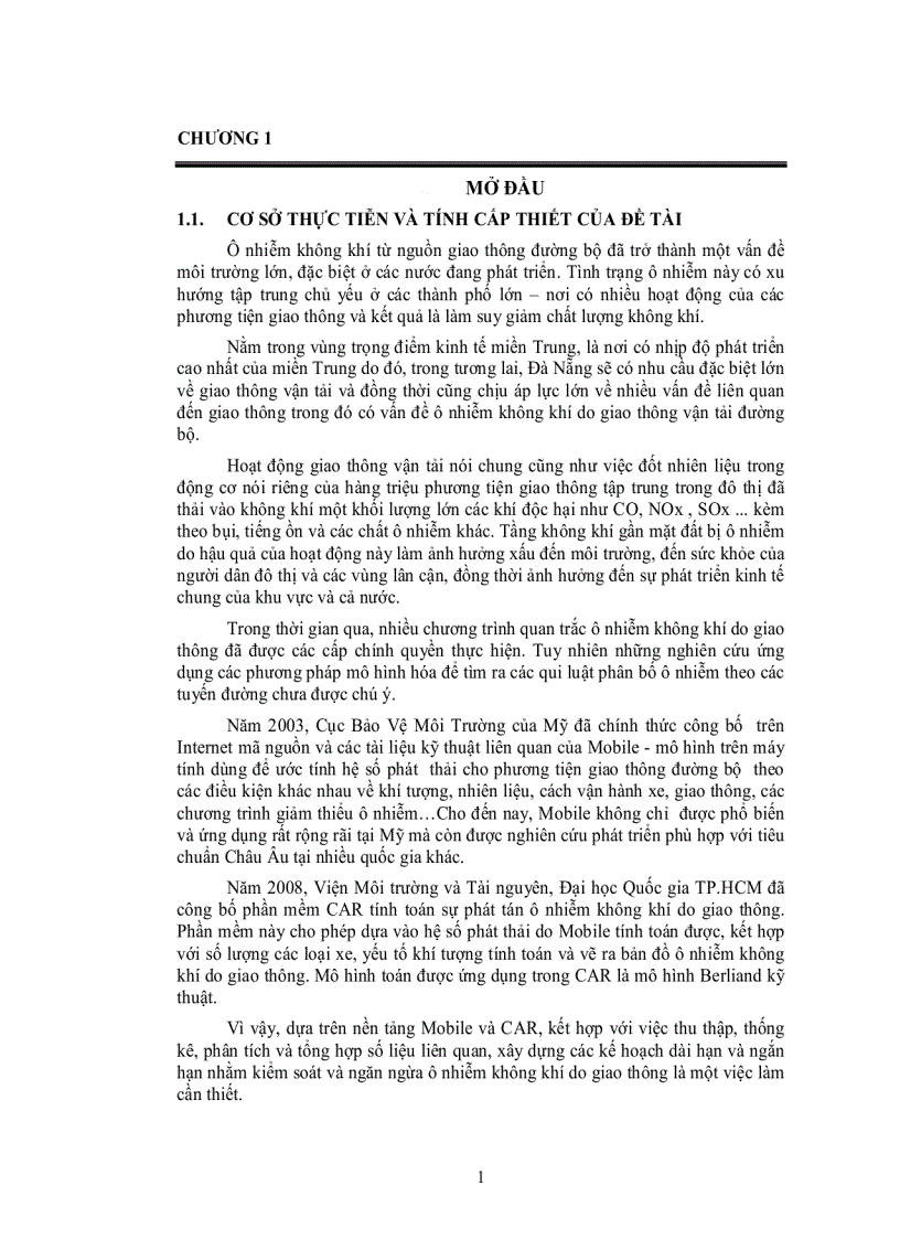 image for page Ứng dụng mô hình dự báo mức độ ô nhiễm không khí do giao thông tại một số trục đường chính ở thành phố đà nẵng