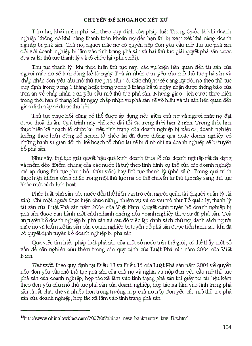 image for page Chuyên đề khoa học xét xử Phá sản và pháp luật phá sản ở Việt Nam
