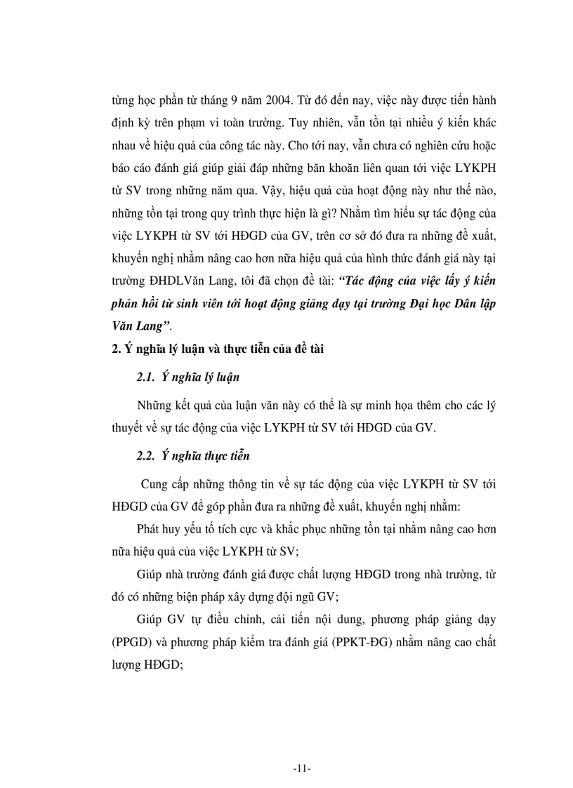 image for page Tác động của việc lấy ý kiến phản hồi từ sinh viên tới hoạt động giảng dạy tại trường Đại học Dân lập Văn Lang