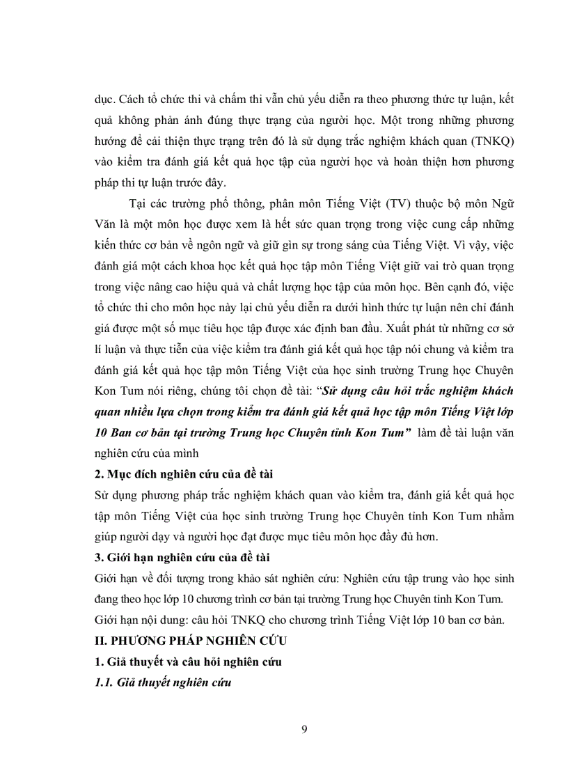 image for page Sử dụng câu hỏi trắc nghiệm khách quan nhiều lựa chọn trong kiểm tra đánh giá kết quả học tập môn Tiếng Việt lớp 10 ban cơ bản tại trường Trung học Chuyên tỉnh Kon Tum