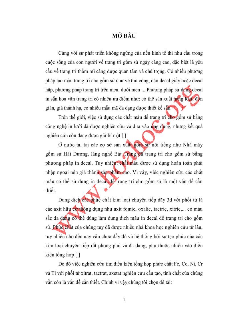 image for page Nghiên cứu ứng dụng phức chất của Fe Co Ni Cr và Ti với một vài axit cacboxylic tạo màu trang trí cho gốm sứ bằng phương pháp in decal