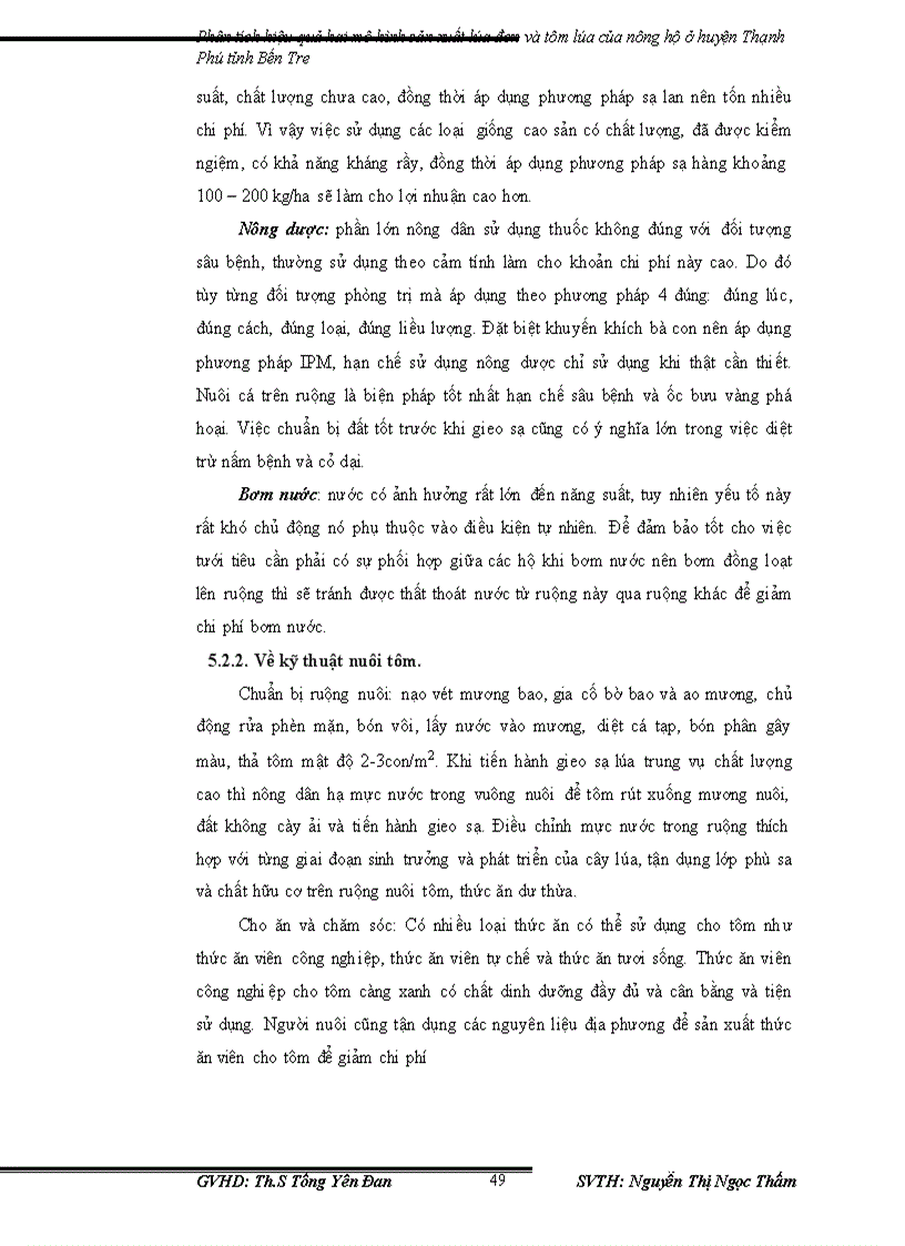image for page Phân tích hiệu quả hai mô hình sản xuất lúa đơn và tôm lúa của nông hộ ở huyện Thạnh Phú tỉnh Bến Tre giai đoạn 2001 2009