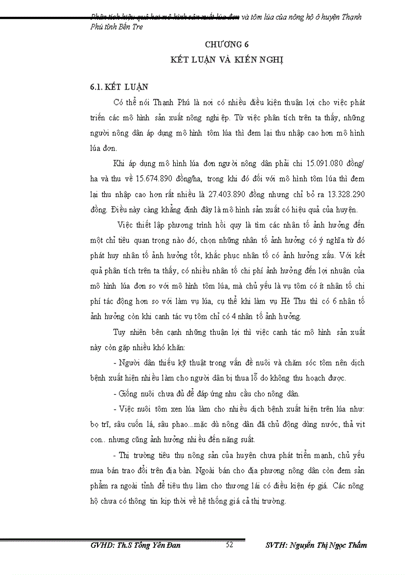 image for page Phân tích hiệu quả hai mô hình sản xuất lúa đơn và tôm lúa của nông hộ ở huyện Thạnh Phú tỉnh Bến Tre giai đoạn 2001 2009