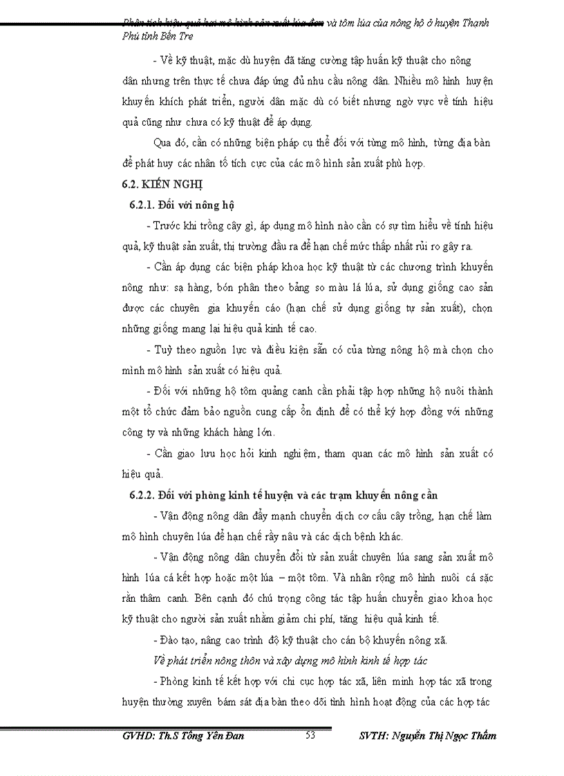 image for page Phân tích hiệu quả hai mô hình sản xuất lúa đơn và tôm lúa của nông hộ ở huyện Thạnh Phú tỉnh Bến Tre giai đoạn 2001 2009