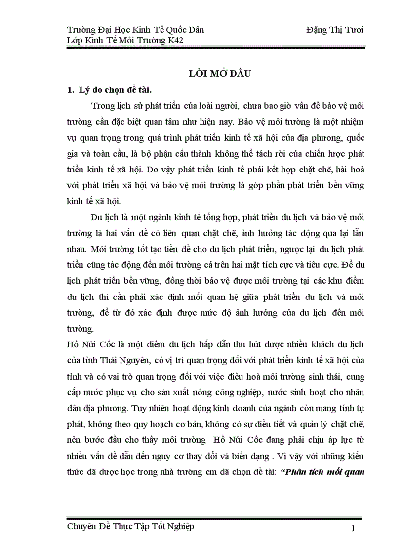 image for page Phân tích mối quan hệ giữa phát triển du lịch và môi trường tại khu du lịch Hồ Núi Cốc Thái Nguyên