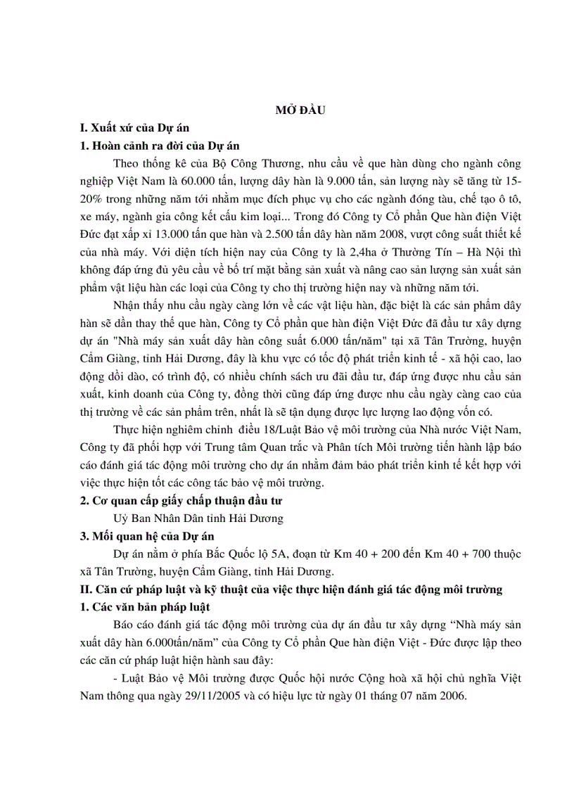 image for page Báo cáo đánh giá tác động môi trường của dự án đầu tư xây dựng Nhà máy sản xuất dây hàn 6 000tấn năm của Công ty Cổ phần Que hàn điện Việt Đức