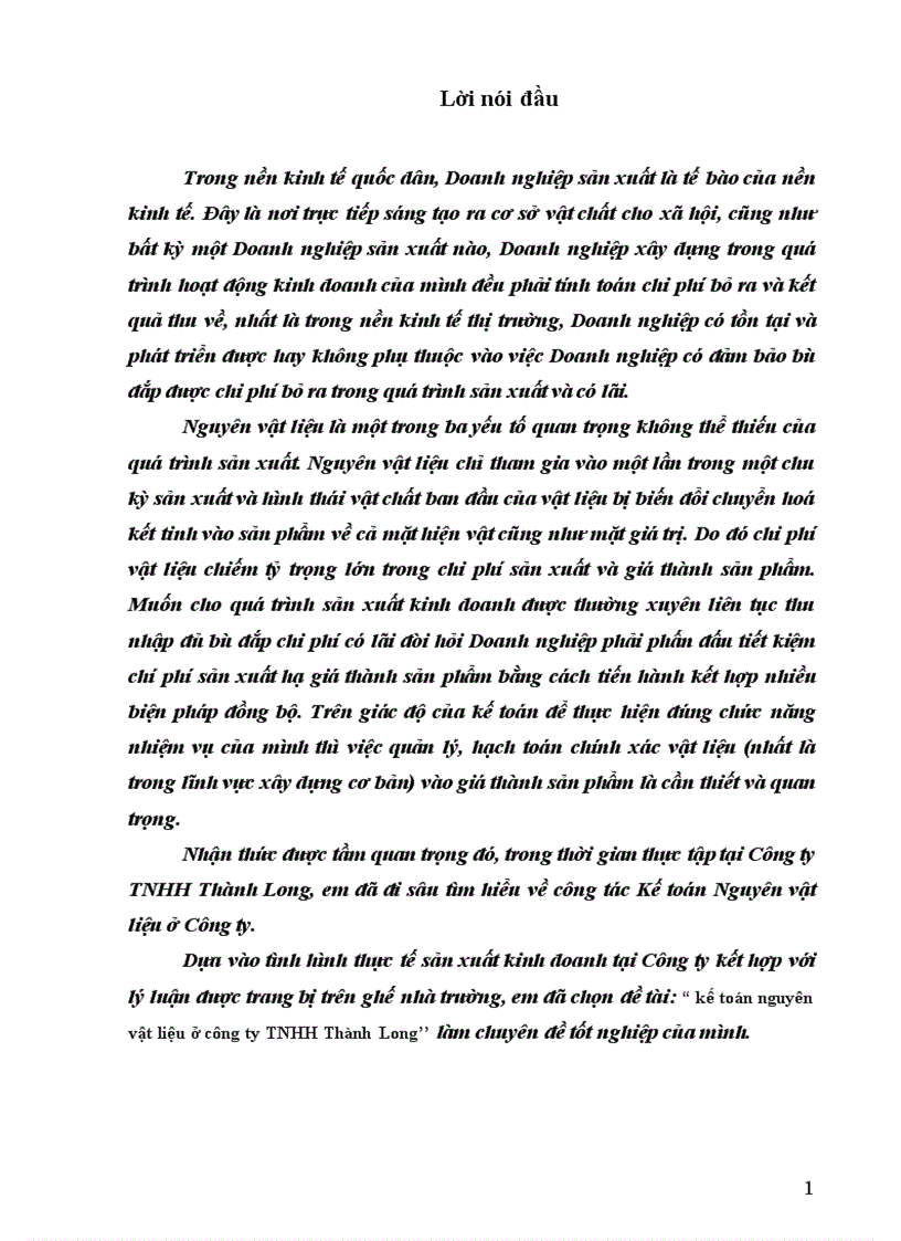 Kế toán nguyên vật liệu ở công ty TNHH Thành long