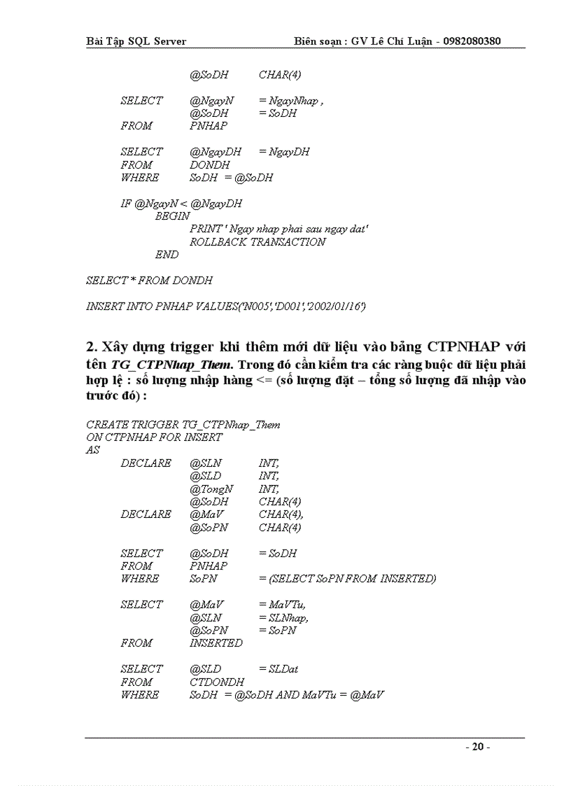 image for page Bài Tập SQL Server quản lý bán hàng