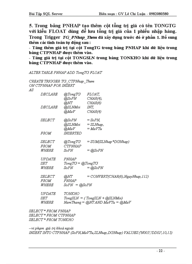 image for page Bài Tập SQL Server quản lý bán hàng