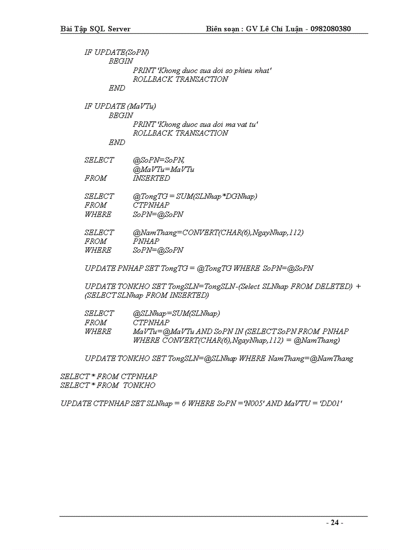 image for page Bài Tập SQL Server quản lý bán hàng