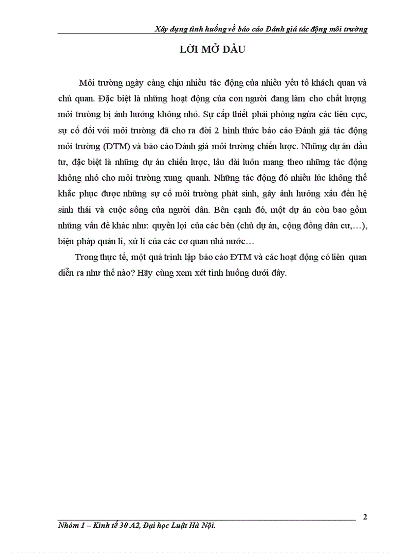 image for page Xây dựng tình huống về báo cáo Đánh giá tác động môi trường