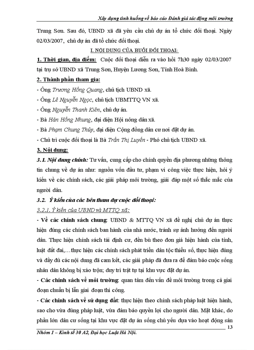 image for page Xây dựng tình huống về báo cáo Đánh giá tác động môi trường