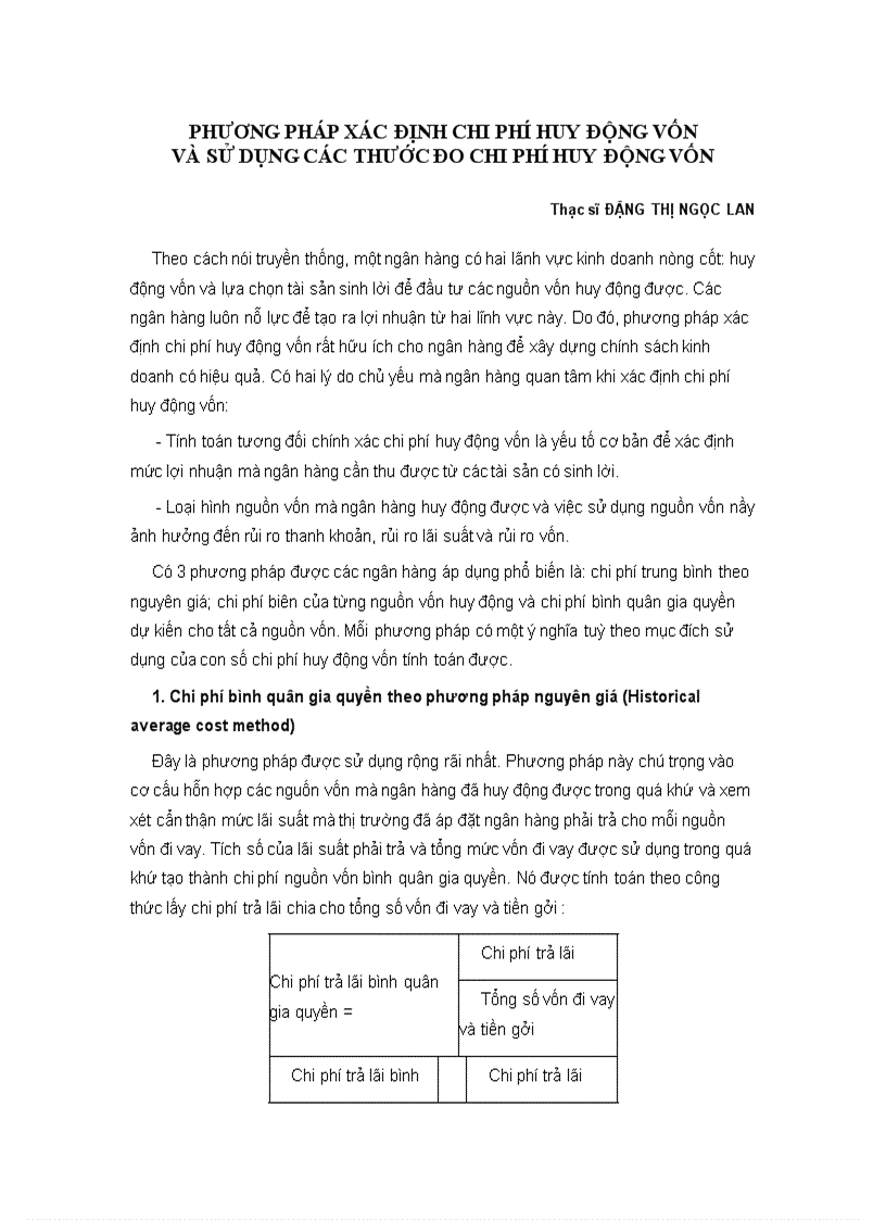 image for page Phương pháp xác định chi phí huy động vốn và sử dụng các thước đo chi phí huy động vốn