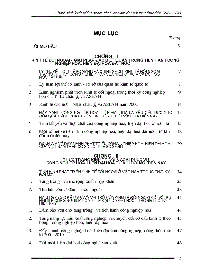 Chính sách kinh tế đối ngoại của Việt Nam đối với việc thúc đẩy quá trình Công nghiệp hóa hiện đại hóa