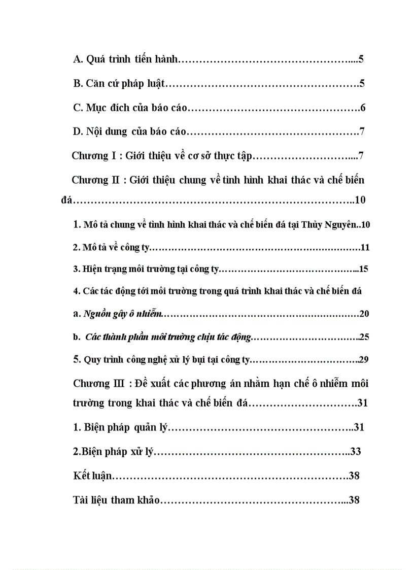 image for page Báo cáo thực tập Hiện trạng môi trường và đề xuất phương án xử lý bụi tại công ty khai thác đá Tân Phú Xuân Hải Phòng