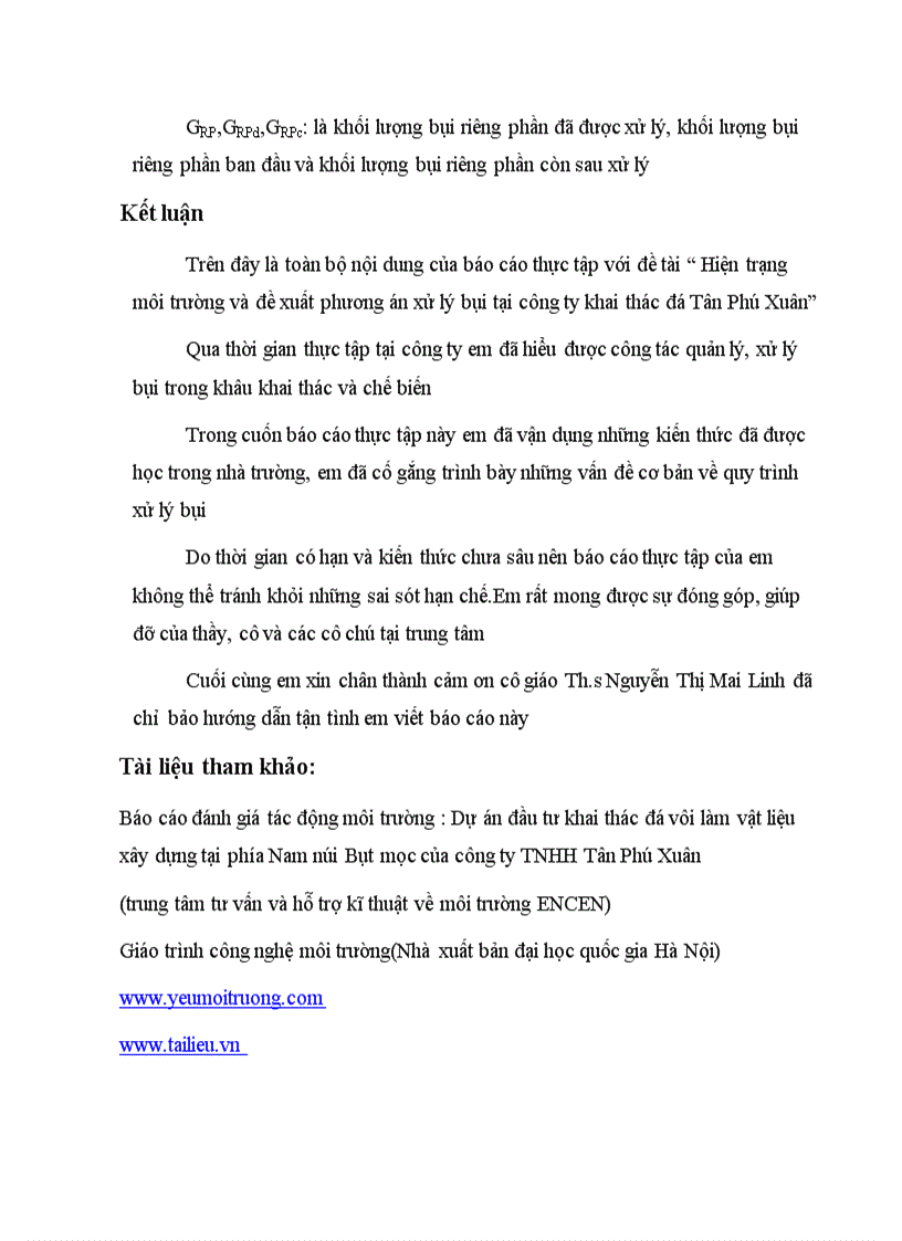 image for page Báo cáo thực tập Hiện trạng môi trường và đề xuất phương án xử lý bụi tại công ty khai thác đá Tân Phú Xuân Hải Phòng