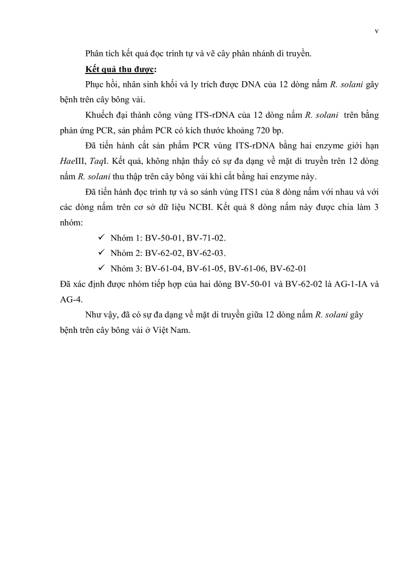 image for page KHẢO SÁT SỰ ĐA DẠNG DI TRUYỀN CỦA NẤM Rhizoctonia solani GÂY BỆNH TRÊN CÂY BÔNG VẢI Ở VIỆT NAM