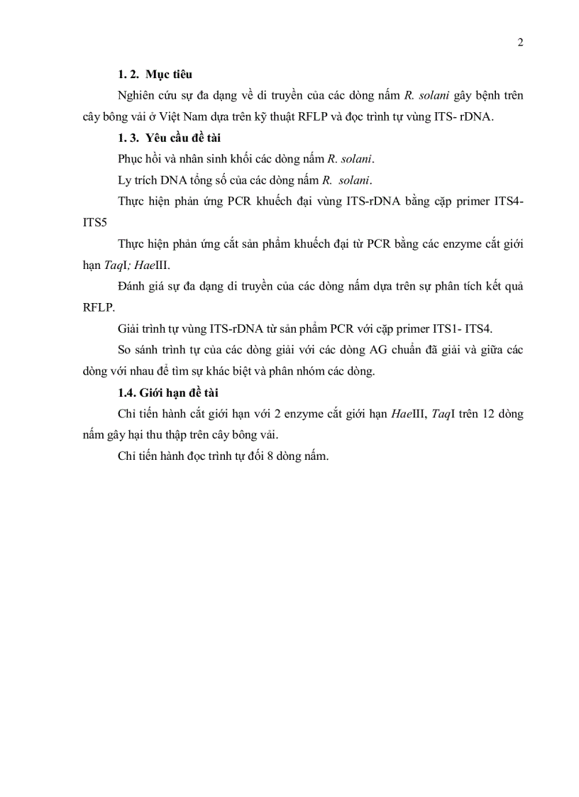 image for page KHẢO SÁT SỰ ĐA DẠNG DI TRUYỀN CỦA NẤM Rhizoctonia solani GÂY BỆNH TRÊN CÂY BÔNG VẢI Ở VIỆT NAM