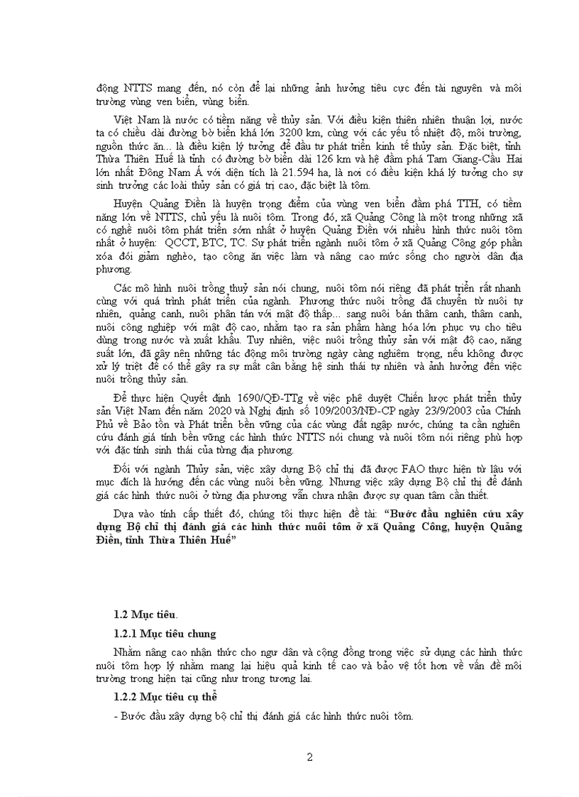 image for page Bước đầu nghiên cứu xây dựng Bộ chỉ thị đánh giá các hình thức nuôi tôm ở xã Quảng Công huyện Quảng Điền tỉnh Thừa Thiên Huế