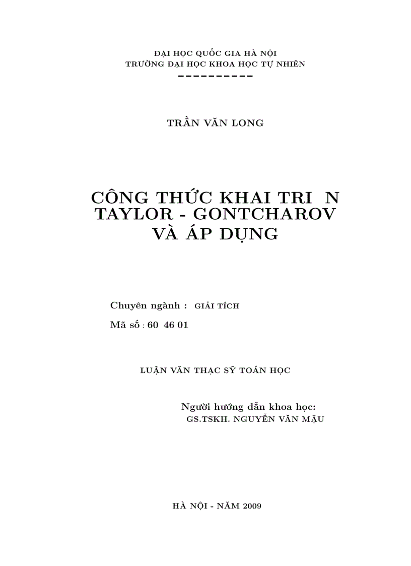 image for page Công thức Khai triển Taylor Gontcharov và áp dụng