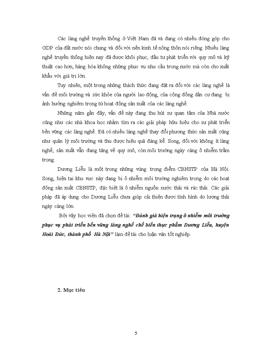 image for page Đánh giá hiện trạng ô nhiễm môi trường phục vụ phát triển bền vững làng nghề chế biến thực phẩm Dương Liễu huyện Hoài Đức thành phố Hà Nội