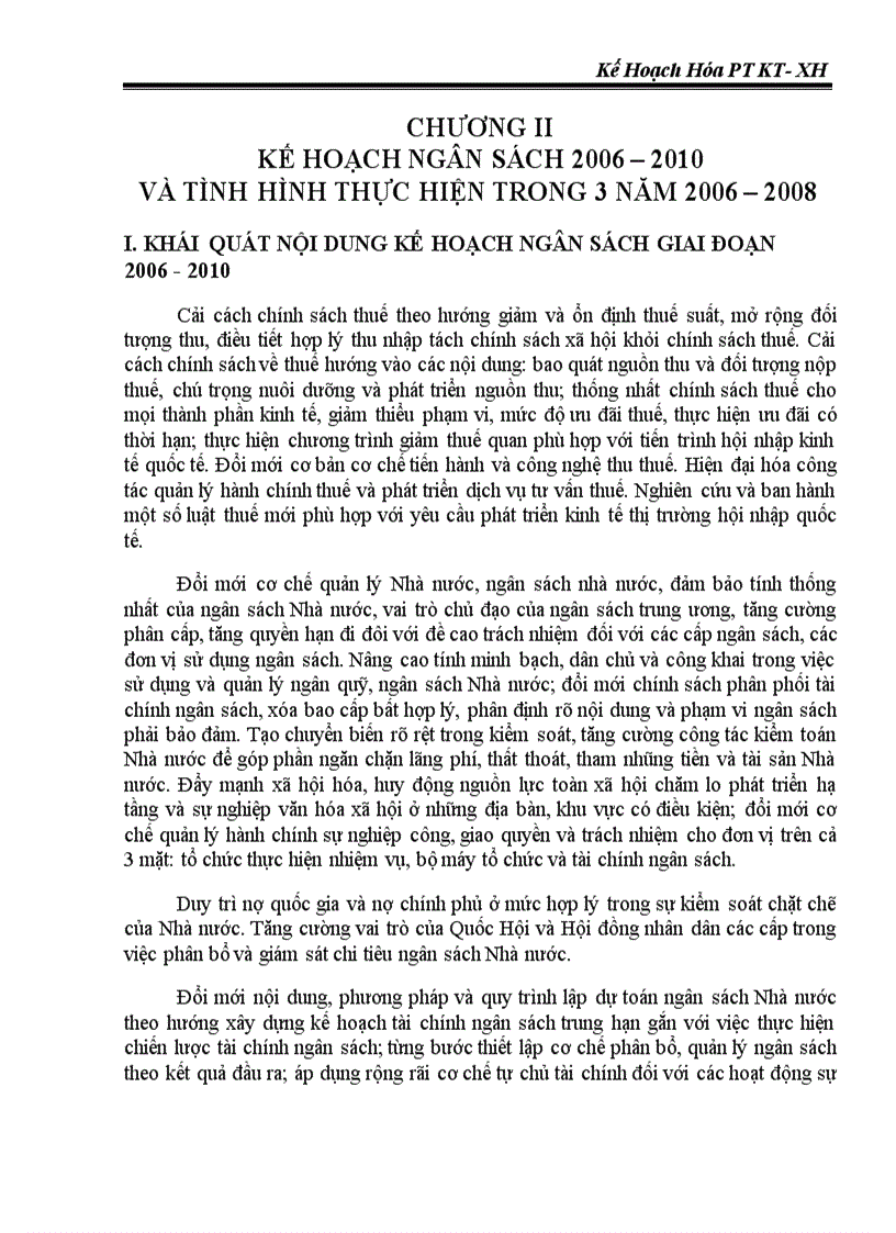 image for page Môn kế hoạch hóa đánh giá tình hình thực hiện kế hoạch ngân sách giai đoạn 2006 2008 và đưa ra giải pháp thực hiện cho 2 năm còn lại của KH 2006 2010