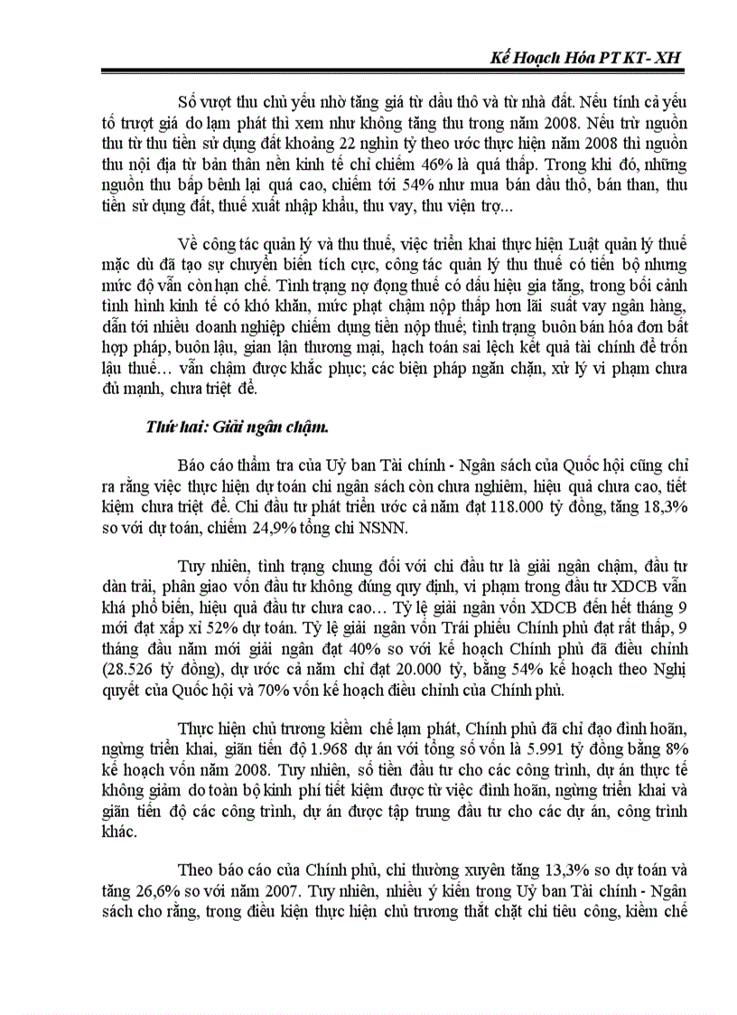 image for page Môn kế hoạch hóa đánh giá tình hình thực hiện kế hoạch ngân sách giai đoạn 2006 2008 và đưa ra giải pháp thực hiện cho 2 năm còn lại của KH 2006 2010