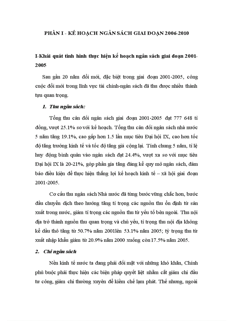 image for page Môn kế hoạch hóa đánh giá tình hình thực hiện kế hoạch ngân sách giai đoạn 2006 2008 và đưa ra giải pháp thực hiện cho 2 năm còn lại của KH 2006 2010