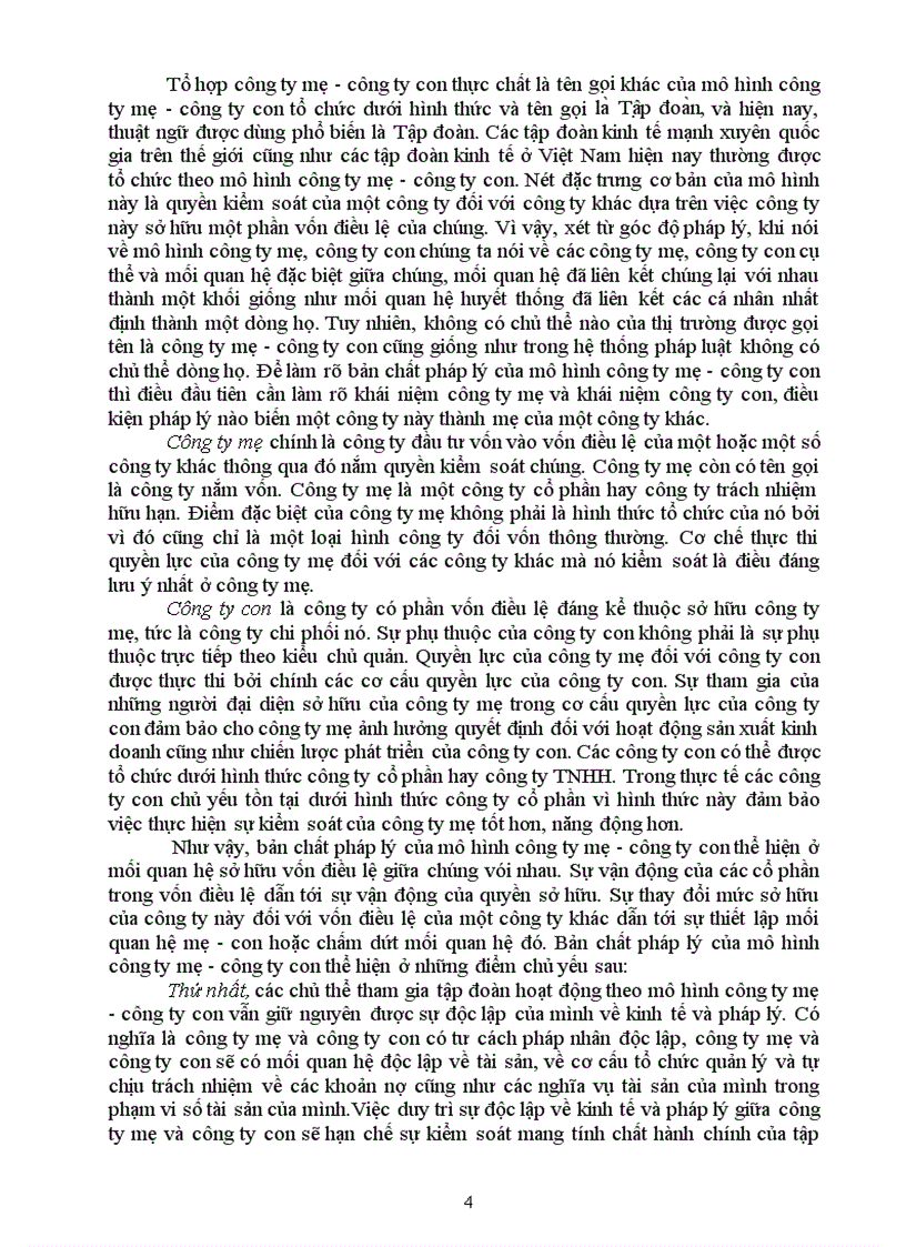 Về tổ hợp công ty mẹ công ty con trong pháp luật Việt Nam những vấn đề lý luận và thực tiễn