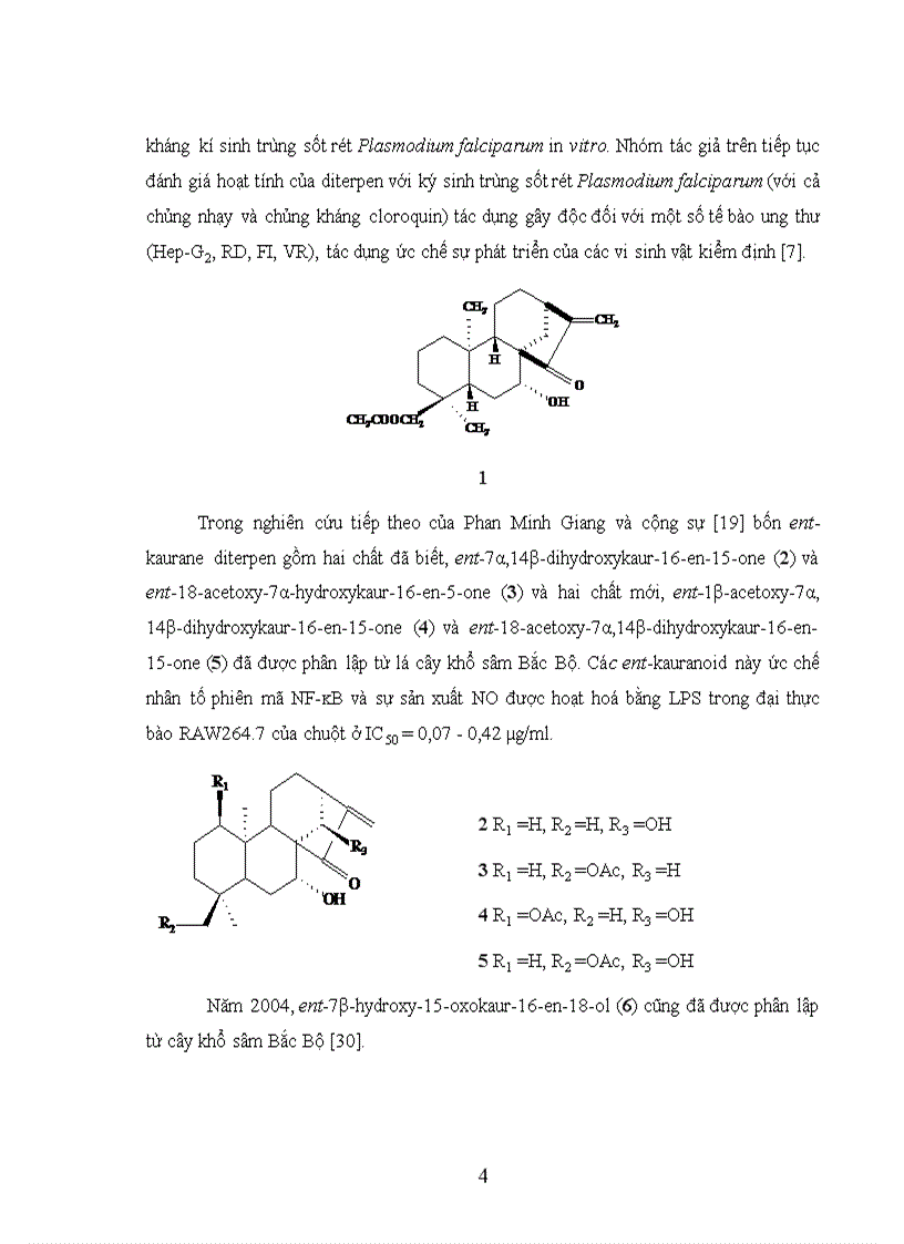 image for page Nghiên cư u bán tổng hợp các dẫn xuất của ent kauran diterpenoid từ cây khổ sâm Bắc Bộ Croton tonkinensis Gagnep Euphorbiaceae và khảo sát hoạt tính sinh học của chúng