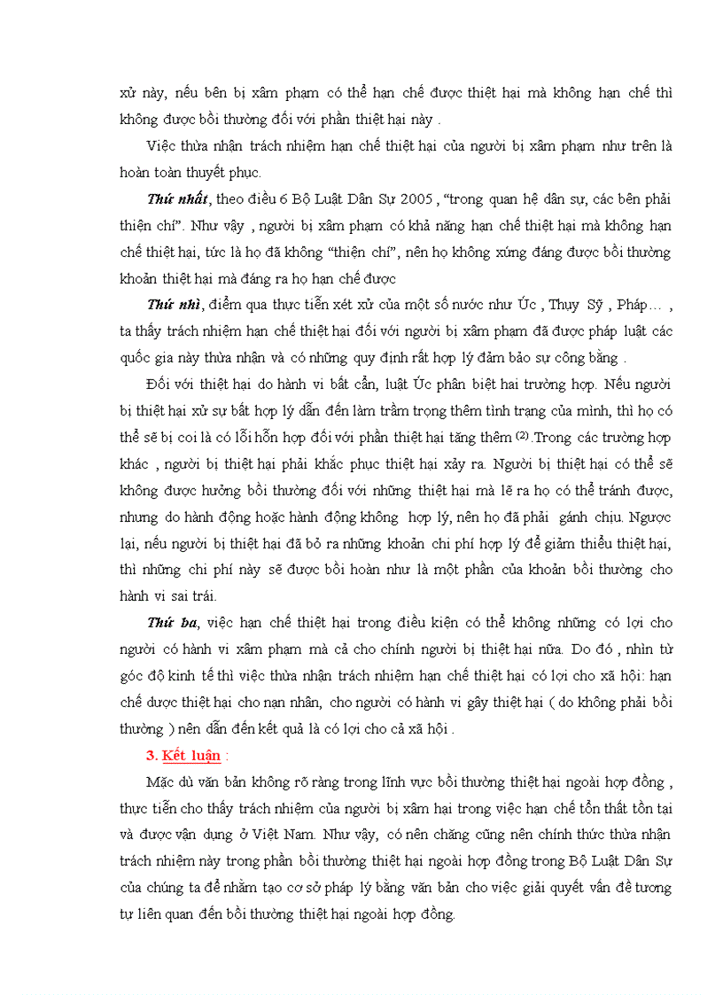 image for page Trách nhiệm hạn chế thiệt hại trong lĩnh vực bồi thường thiệt hai ngoài hợp đồng