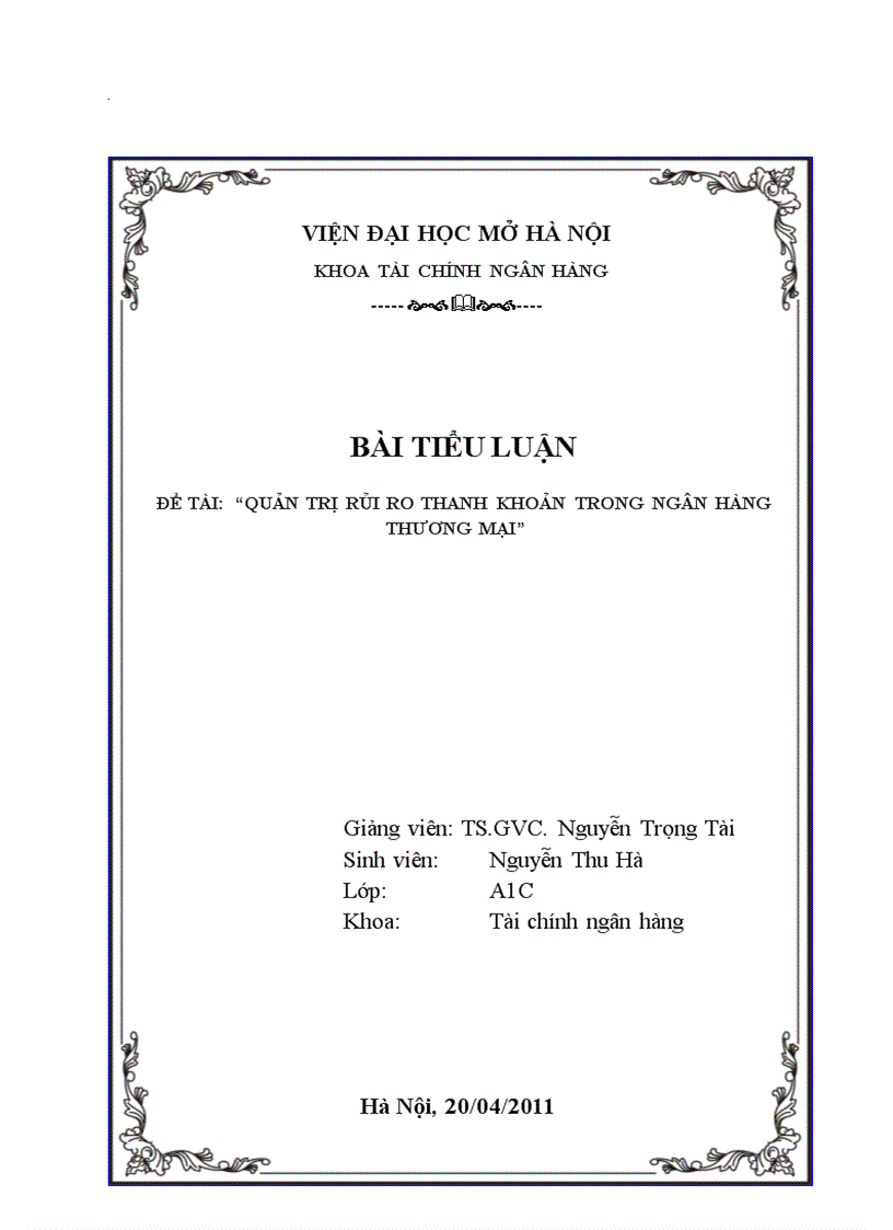 image for page Tiểu luận quản trị rủi ro thanh khoản trong ngân hàng thương mại