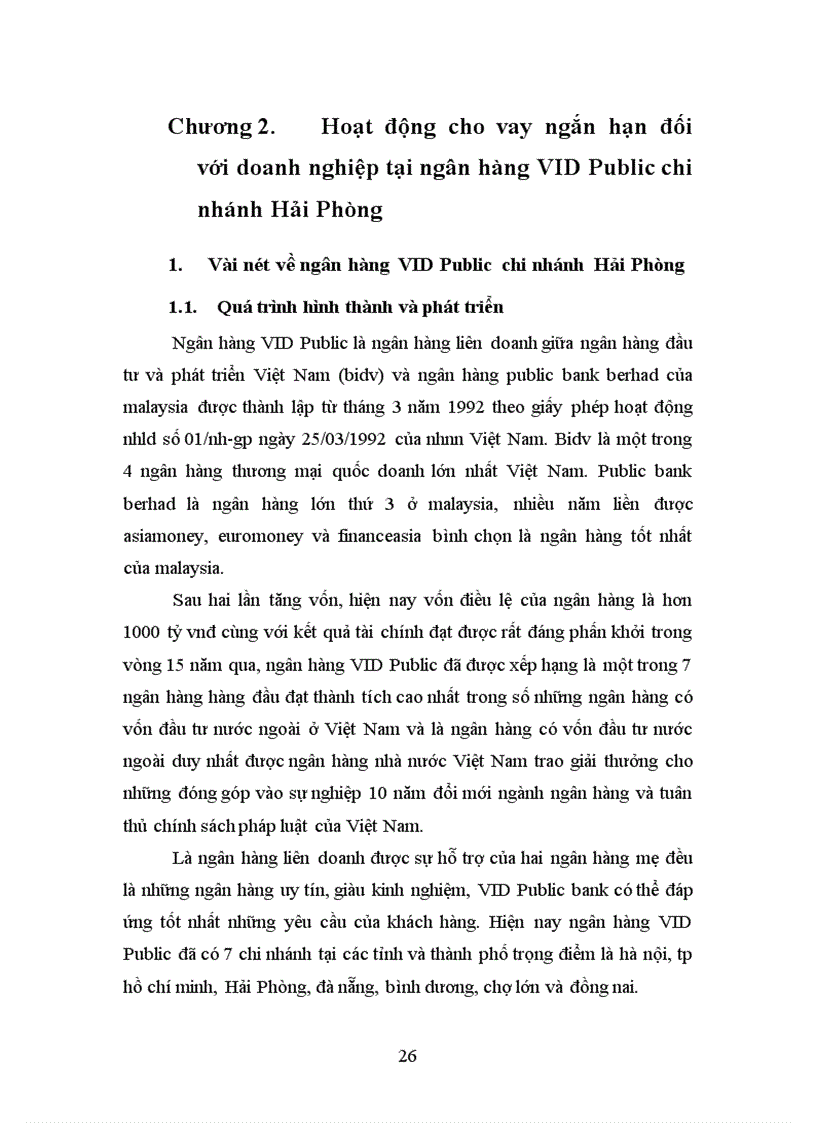 image for page Giải pháp mở rộng hoạt động tín dụng ngắn hạn tại ngân hàng VID PUBLIC Chi nhánh Hải Phòng