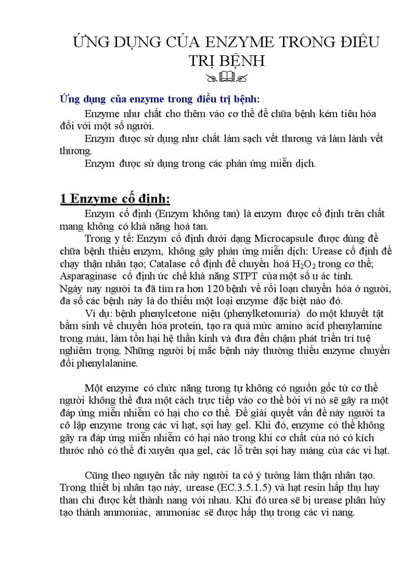 image for page Ứng Dụng Của Enzyme Trong Điều Trị Bệnh