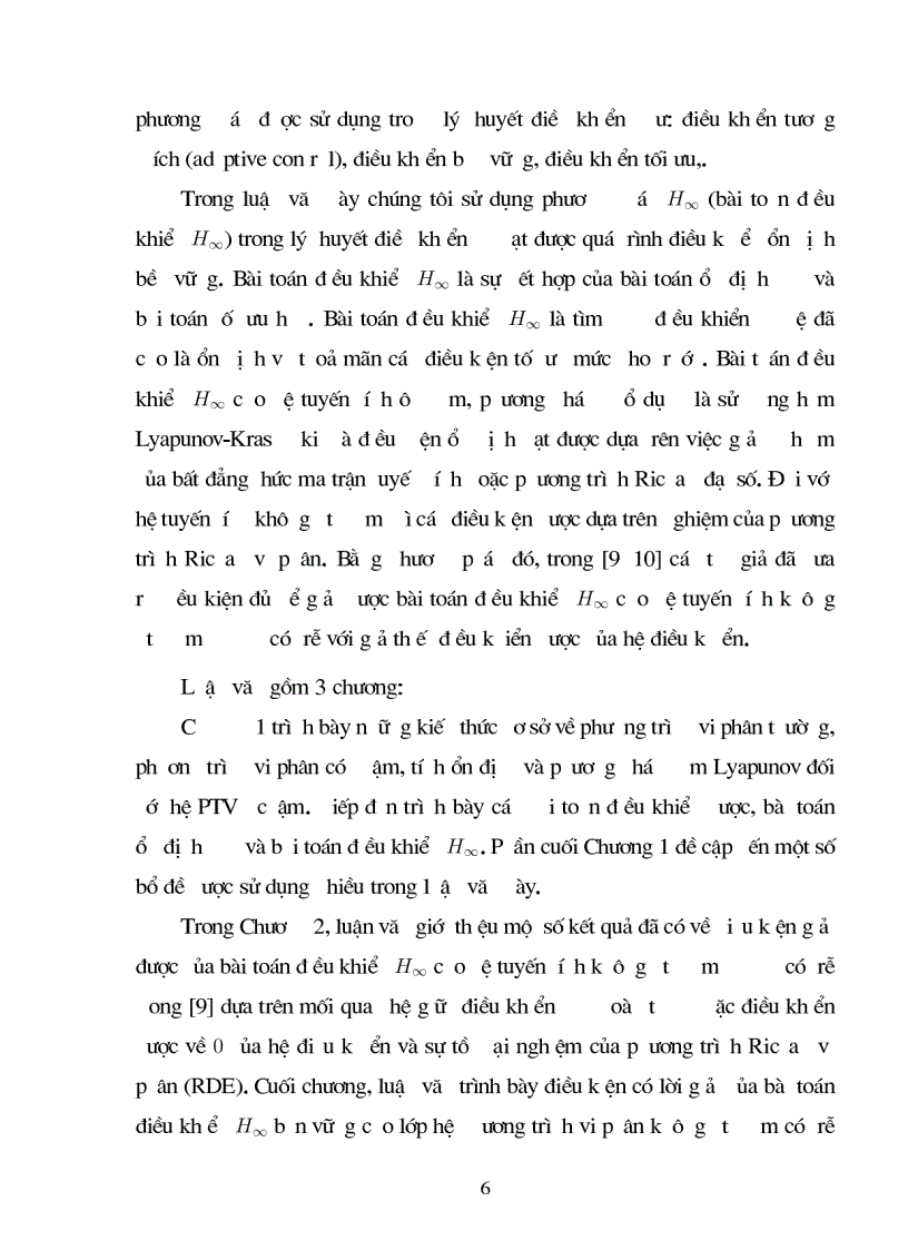 image for page Giới thiệu một số kết quả về bài toán điều khiển H1 cho hệ không ôtônôm không có trễ và có trễ với giả thiết điều khiển được