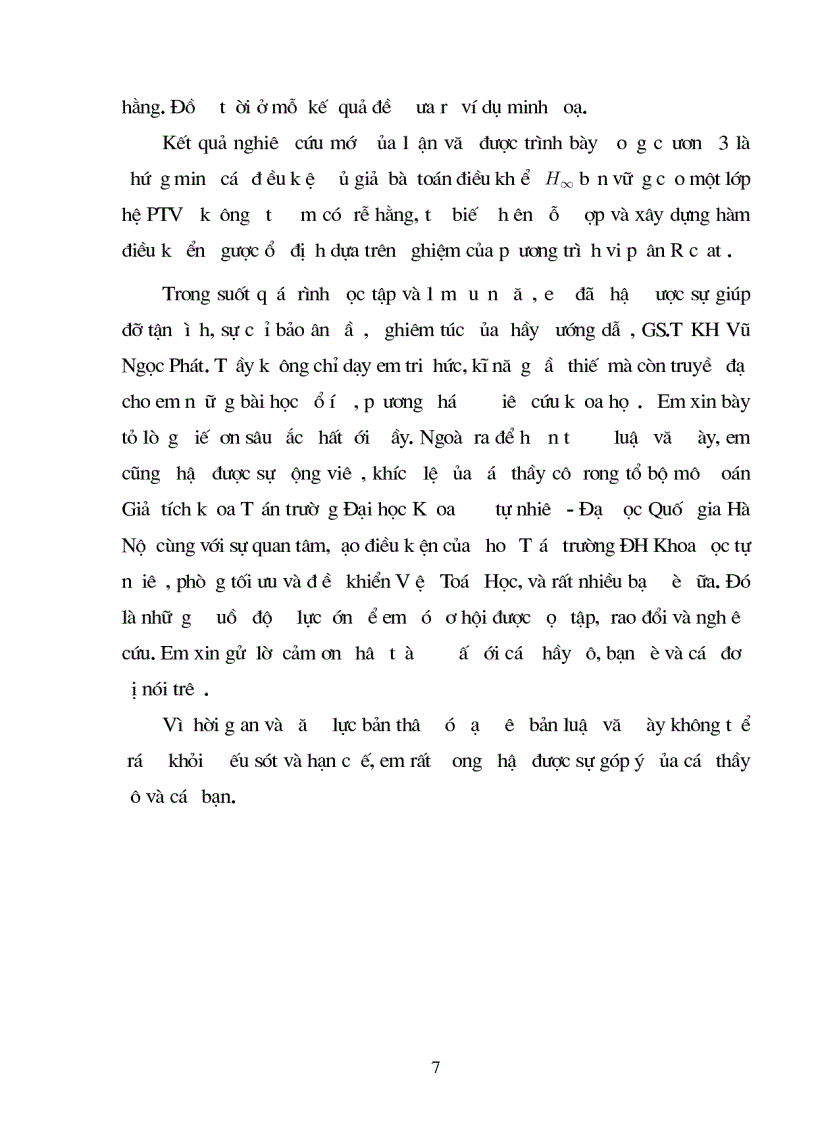image for page Giới thiệu một số kết quả về bài toán điều khiển H1 cho hệ không ôtônôm không có trễ và có trễ với giả thiết điều khiển được