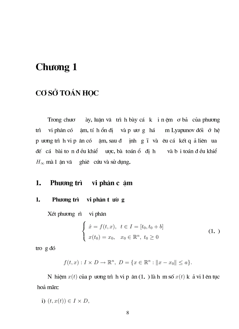 image for page Giới thiệu một số kết quả về bài toán điều khiển H1 cho hệ không ôtônôm không có trễ và có trễ với giả thiết điều khiển được