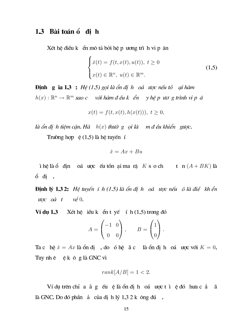 image for page Giới thiệu một số kết quả về bài toán điều khiển H1 cho hệ không ôtônôm không có trễ và có trễ với giả thiết điều khiển được