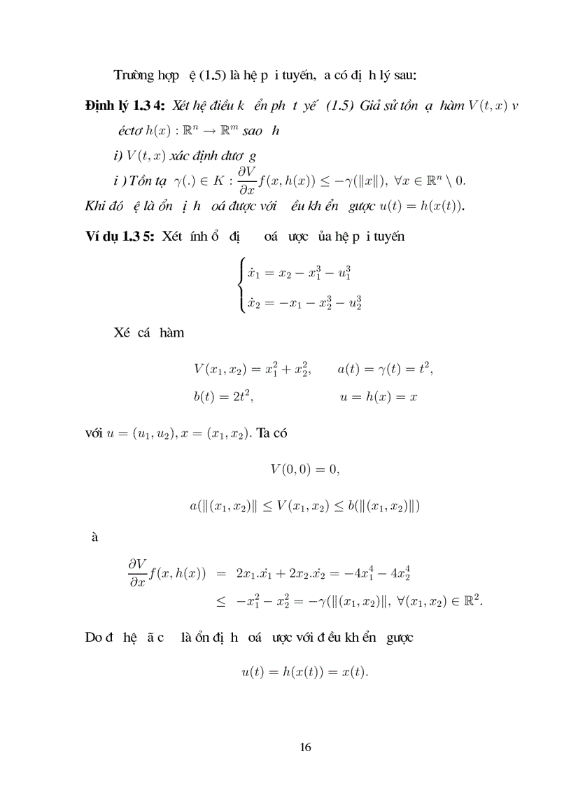 image for page Giới thiệu một số kết quả về bài toán điều khiển H1 cho hệ không ôtônôm không có trễ và có trễ với giả thiết điều khiển được