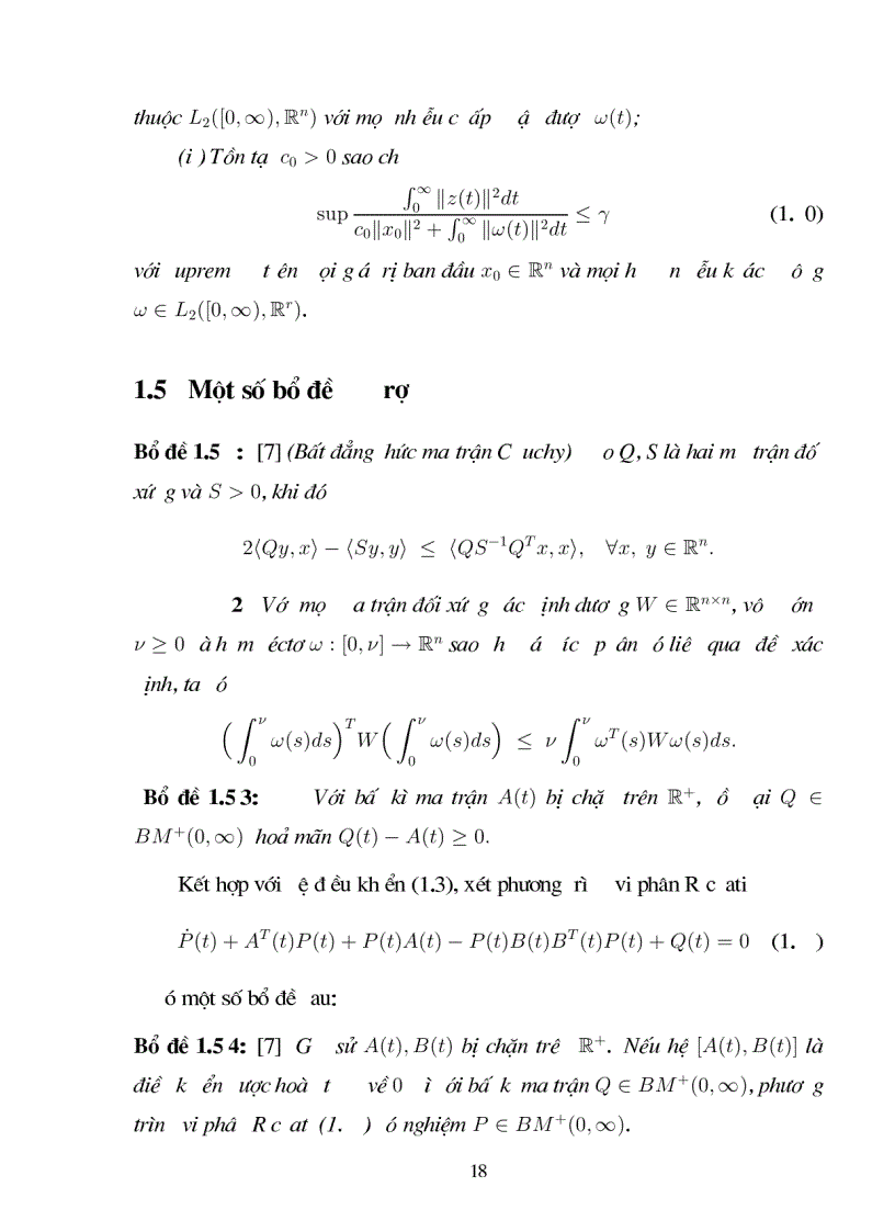 image for page Giới thiệu một số kết quả về bài toán điều khiển H1 cho hệ không ôtônôm không có trễ và có trễ với giả thiết điều khiển được