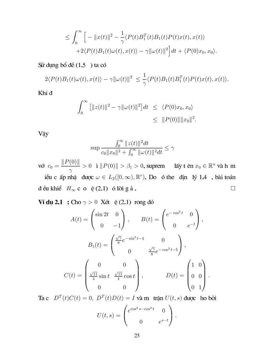 image for page Giới thiệu một số kết quả về bài toán điều khiển H1 cho hệ không ôtônôm không có trễ và có trễ với giả thiết điều khiển được