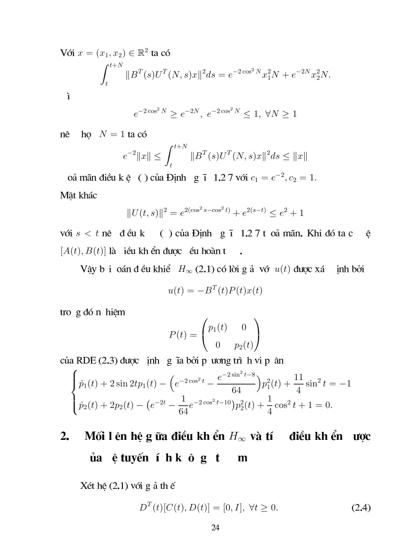 image for page Giới thiệu một số kết quả về bài toán điều khiển H1 cho hệ không ôtônôm không có trễ và có trễ với giả thiết điều khiển được