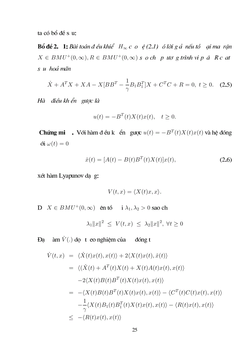 image for page Giới thiệu một số kết quả về bài toán điều khiển H1 cho hệ không ôtônôm không có trễ và có trễ với giả thiết điều khiển được