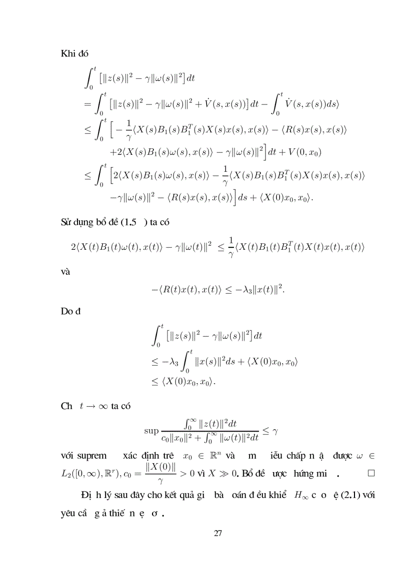 image for page Giới thiệu một số kết quả về bài toán điều khiển H1 cho hệ không ôtônôm không có trễ và có trễ với giả thiết điều khiển được