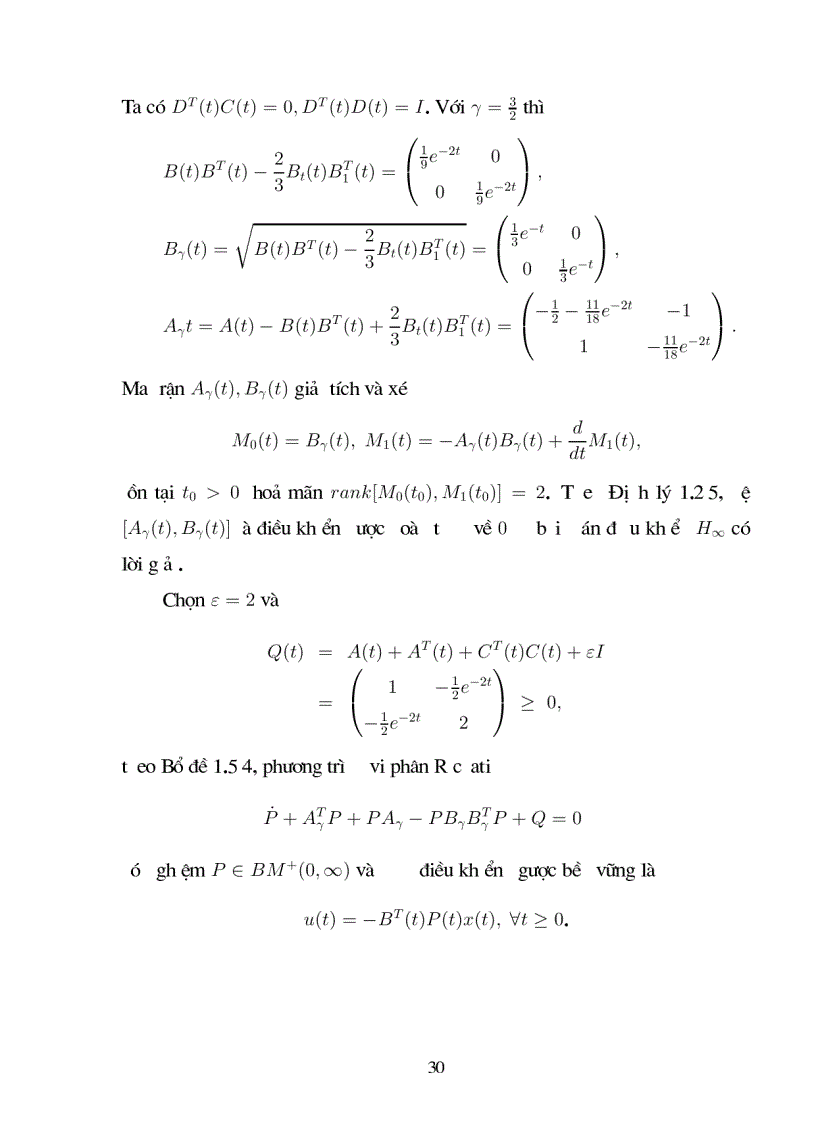 image for page Giới thiệu một số kết quả về bài toán điều khiển H1 cho hệ không ôtônôm không có trễ và có trễ với giả thiết điều khiển được