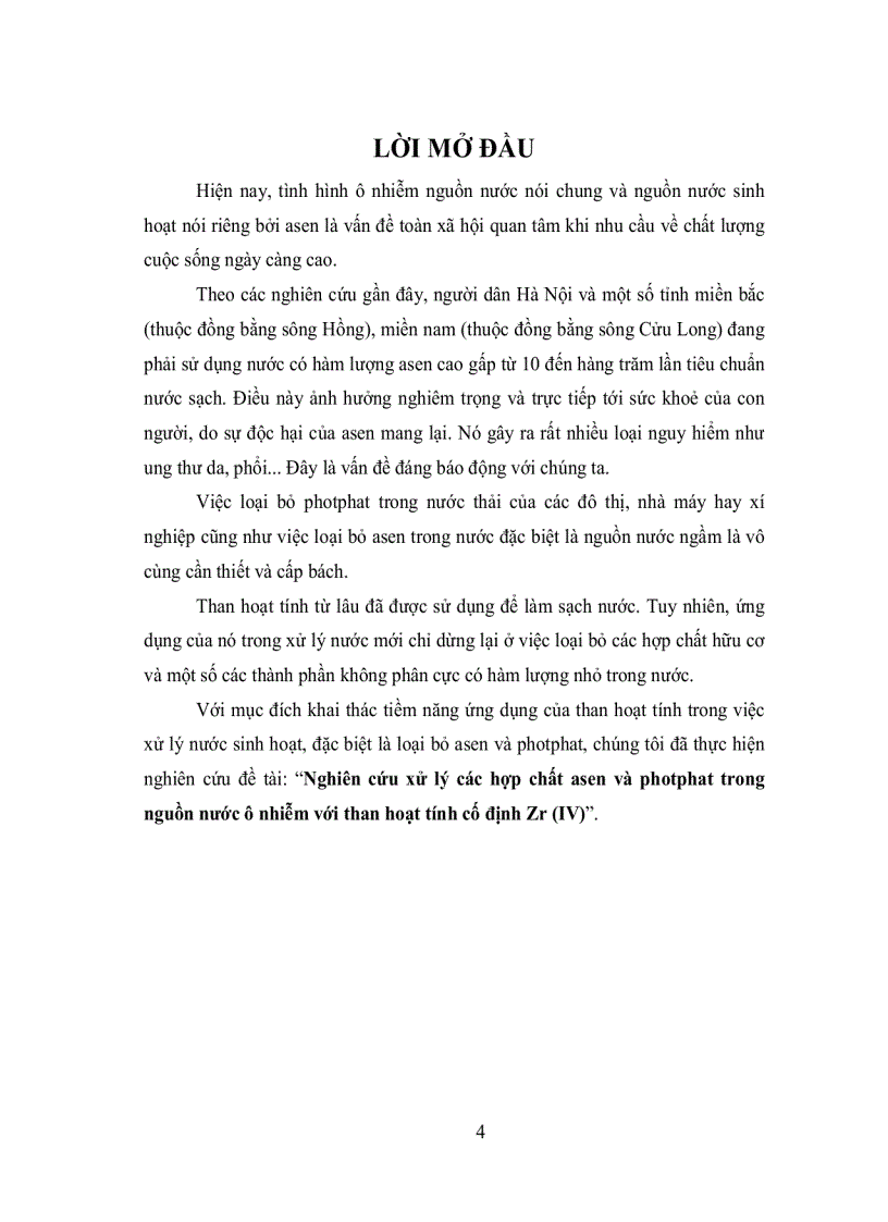 image for page Nghiên cứu xử lý các hợp chất asen và photphat trong nguồn nước ô nhiễm với than hoạt tính cố định Zr IV