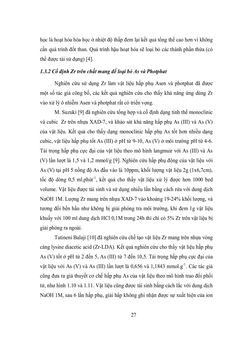 image for page Nghiên cứu xử lý các hợp chất asen và photphat trong nguồn nước ô nhiễm với than hoạt tính cố định Zr IV