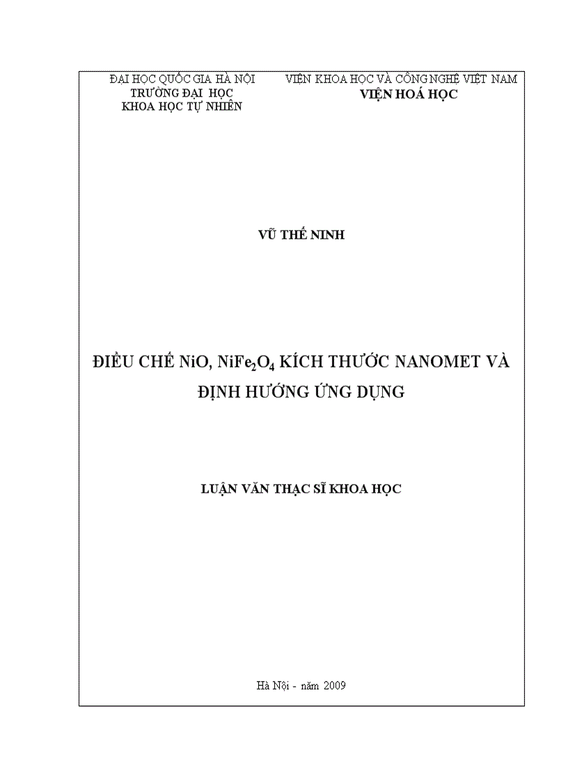 Điều chế NiO NiFe2O4 kích thước nanomet và định hướng ứng dụng